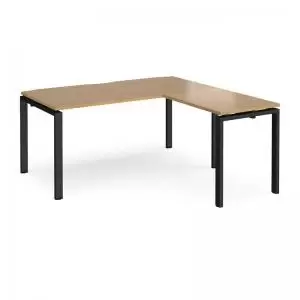 Image of Adapt desk 1600mm x 800mm with 800mm return desk - Black frame and oak