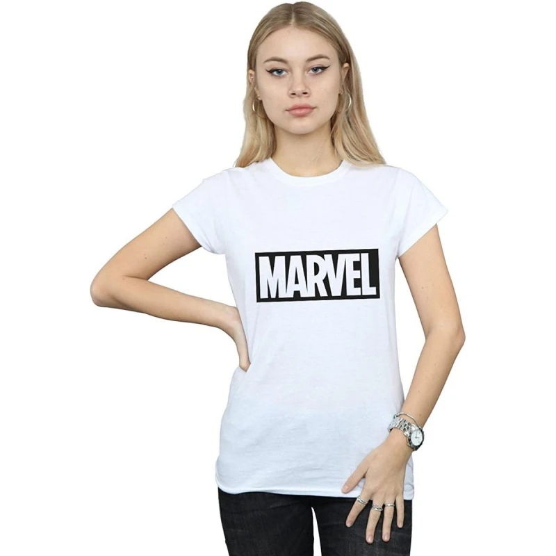 Image of Marvel Outline Cotton Logo T-Shirt White female