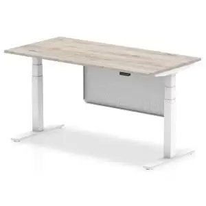 Image of Air 1600 x 800mm Height Adjustable Desk Grey Oak Top White Leg With