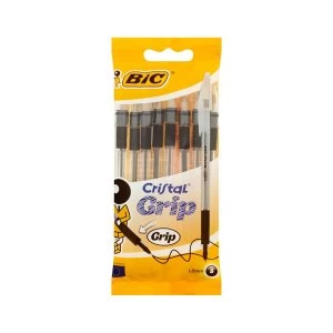 Image of BIC Cristal Grip Ballpoint Stick Pen, Medium Tip, Translucent Barrel with Grip, Black Ink