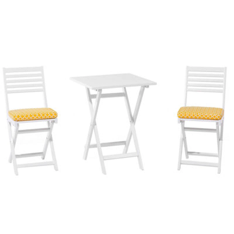 Image of BELIANI Beliani - Outdoor Garden Furniture Bistro Set Folding Wood White Yellow Cushions Fiji 66376