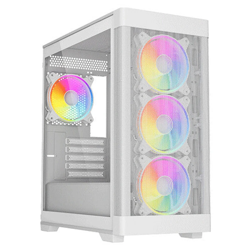 Image of VIDA Vida Zephyr V2 White ARGB Gaming Case w/ Glass Window Micro ATX 4x ARGB Fans 6-Port PWM ARGB Fan Hub & Remote Control Mesh Front ZEPHYRV2-WHT