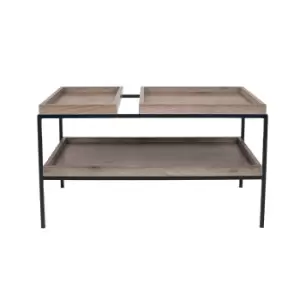 Image of Houston Natural Wood Veneer + Black Metal Coffee Table Natural/Black