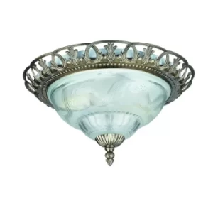 Image of Flush Ceiling 2 Light Antique Brass with Frosted Glass Diffuser, E14