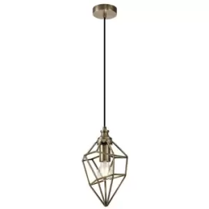Image of Small Caged Ceiling Pendant, 1 x E27, Antique Brass - Luminosa Lighting
