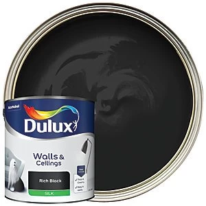 Image of Dulux Walls & Ceilings Rich Black Silk Emulsion Paint 2.5L
