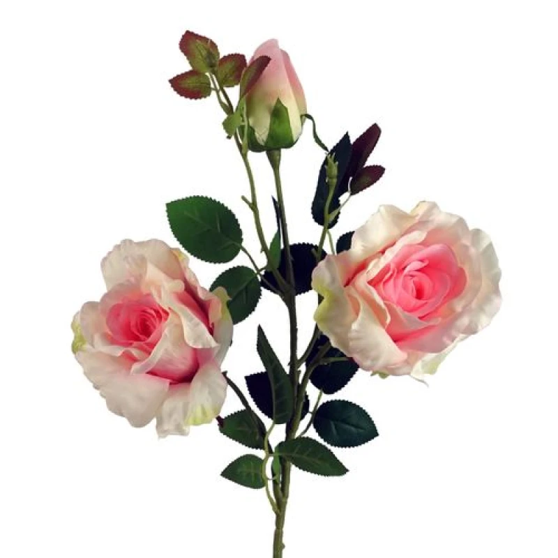 Image of Leaf 80cm Artificial Pink Rose Stem - 3 flowers