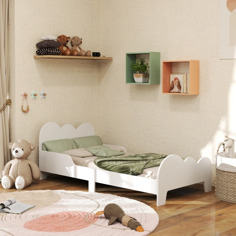 Image of AIYAPLAY Cloud-Themed Toddler Bed with Safety Rails, 143.5 x 74.5 x 56cm, White 313-020V00WT