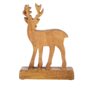 Image of Natural Wood Standing Deer Decoration