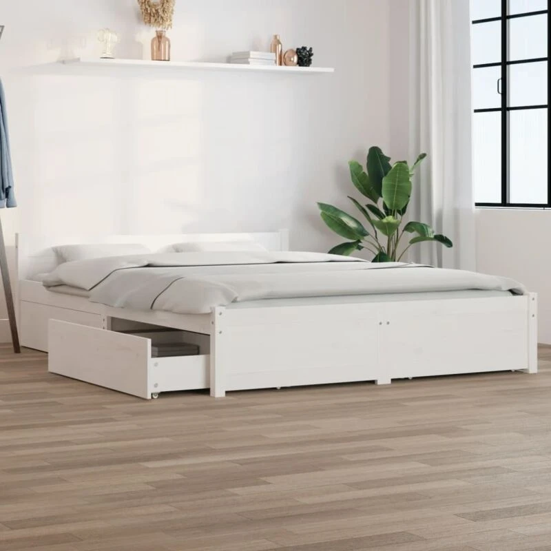 Image of VIDAXL 3103560 Bed Frame without Mattress with Drawers White 140x200cm (815045+815000) Vidaxl 8720287012559