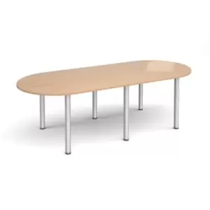 Image of Radial end meeting table 2400mm x 1000mm with 6 silver radial legs - beech