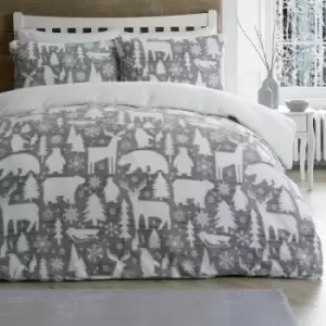 Image of Fusion Christmas Arctic Animals Super Soft Fleece Duvet Cover Set, Grey, Single
