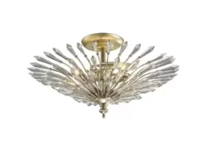 Image of Fay Semi Flush Ceiling 3 Light E14 Aged Gold, Silver, Crystal