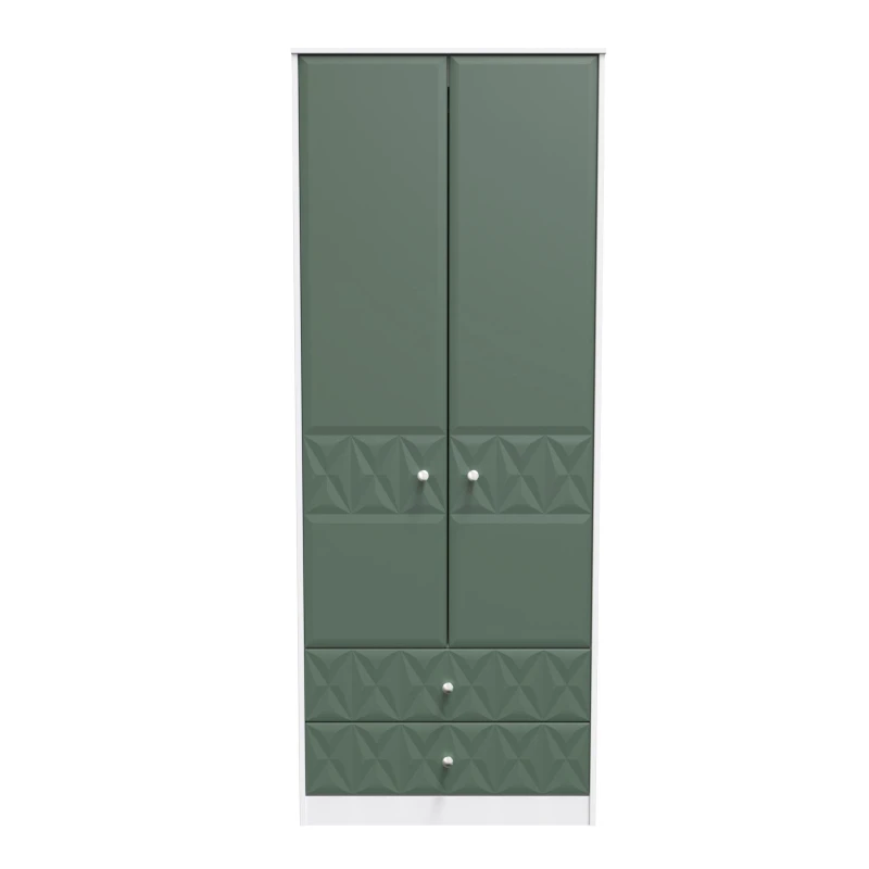 Image of Toledo 2 Door 2 Drawer Wardrobe In Labrador Green & White (Ready Assembled)