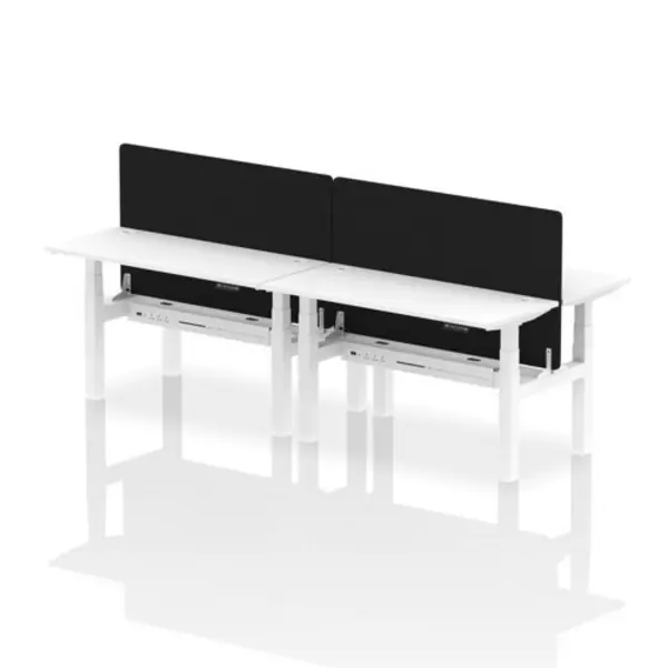 Image of Air Air Back-to-Back 1400 x 600mm Height Adjustable 4 Person Bench Desk White Top with Cable Ports White Frame with Black Straight Screen HASCP4P1460