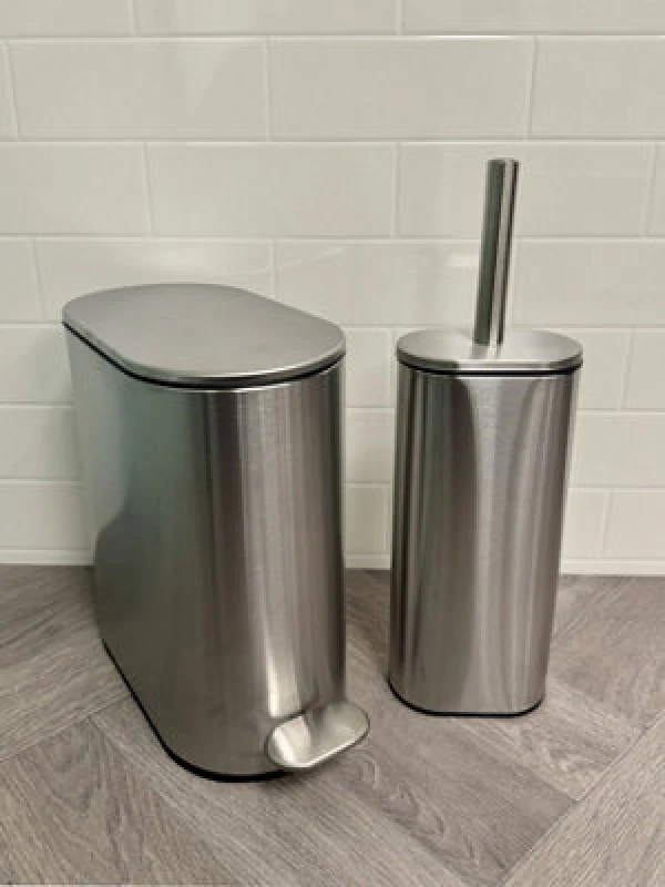 Image of Showerdrape Fortuna 5L Soft Close Bathroom Pedal Bin And Toilet Brush Set In Satin Chrome
