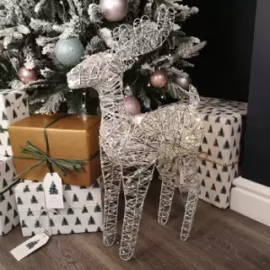Image of 60cm Battery Operated Silver Woven Reindeer Christmas Decoration with 20 Warm White LEDs