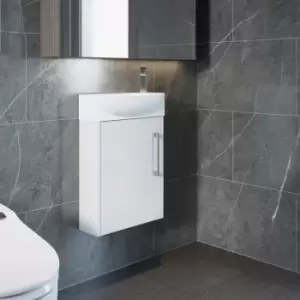 Image of Hudson Reed Juno Compact LH Wall Hung Vanity Unit and Basin 440mm Wide - White Ash