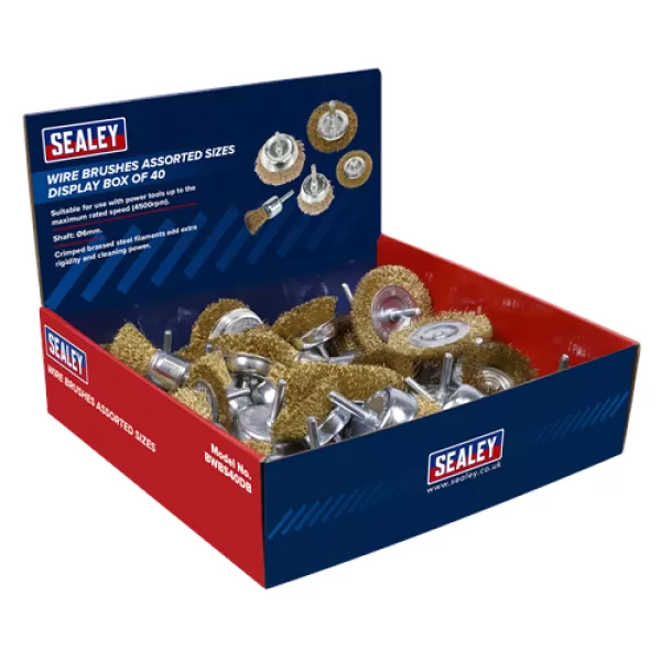 Image of Genuine SEALEY BWBS40DB Wire Brushes Assorted Sizes Display Box of 40