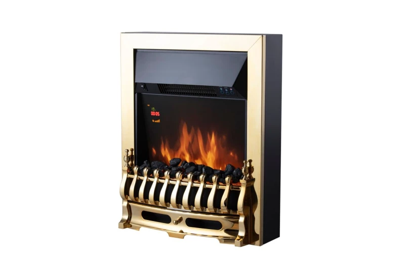 Image of Warmlite Whitby 2KW Electric Fire Inset with Remote Control - Brass WL45049