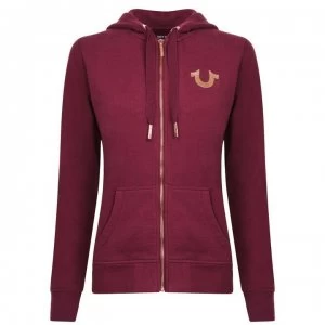 Image of True Religion Jersey Zip Hoodie - Burgundy/Rose