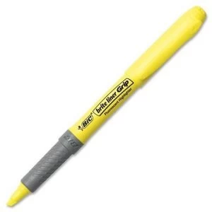 Image of Bic briteliner Grip 1.6 to 3.3mm Chisel Tip Highlighter Pen Yellow 1 x Pack of 12 Highlighter Pens