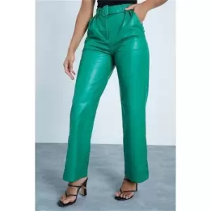 Image of I Saw It First Green Belted Faux Leather Wide Leg Trousers - Green