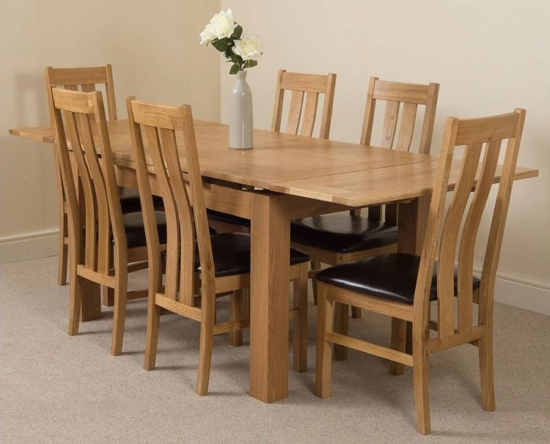 Image of Thats Furniture Richmond 140-220cm Oak Extending Dining Table & 6 Princeton Chairs in Brown Brown Unisex