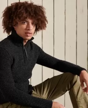 Image of Superdry Mens Jacob Henley Jumper Black / Charcoal Black Twist - Size: S