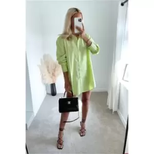 Image of I Saw It First Lime Green Woven Oversized Dip Hem Shirt Dress - Green