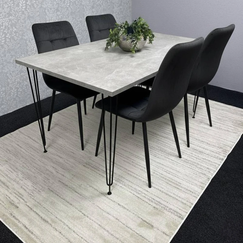 Image of KOSY KOALA Dining Table With 4 Chairs Modern Grey Dining Table Set With 4 Black Velvet Chairs Dining Room Furniture in Brown Brown Unisex