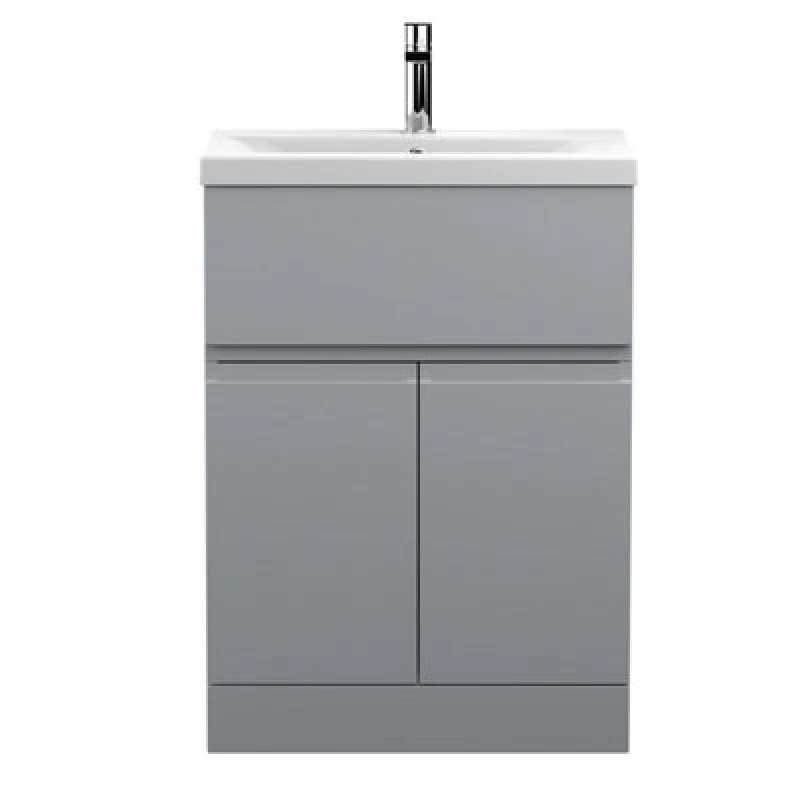 Image of Nuie Hudson Reed Urban Floor Standing 2 Door 1 Drawer Vanity Unit With Mid-Edge Basin, Durable Modern Vanity Unit In Satin Grey, 600mm
