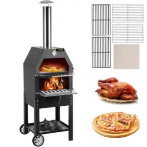 Image of VEVOR Outdoor Pizza Oven, 12" Wood Fire Oven, 2-Layer Pizza Oven Wood Fired, Wood Burning Outdoor Pizza Oven w/ 2 Removable Wheels, Wood Fired Pizza M