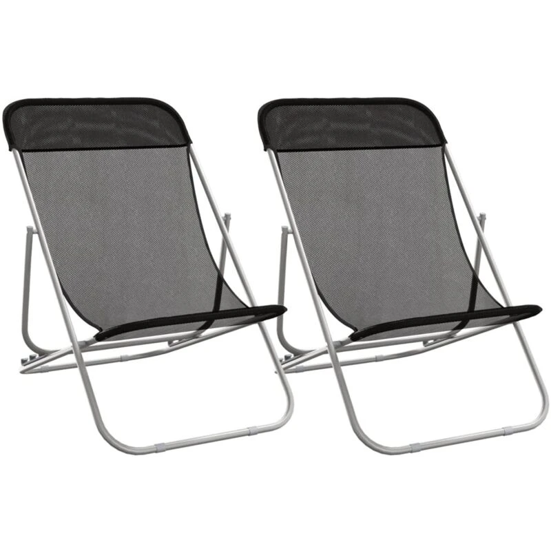 Image of VIDAXL Folding Beach Chairs 2 pcs Black Textilene&Powder-coated Steel Vidaxl 8720845722500