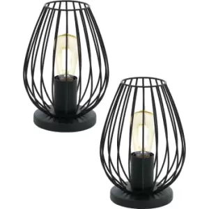 Image of 2 PACK Table Lamp Desk Light Black Base & Small Wire Cage Shade 1x 60W E27