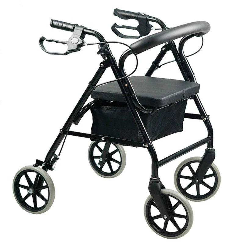 Image of Gr8 Home Folding Rollator Walker with Seat 4 Wheels in Black Unisex