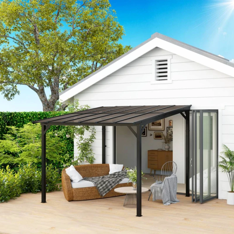 Image of Outsunny 3 x 3(m) Pergola Kit Gazebo with UPF 50+ and Waterproof Polycarbonate Roof Dark Grey