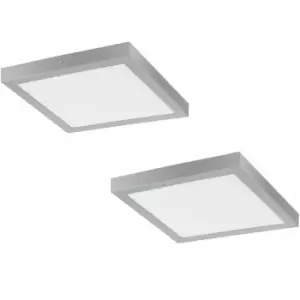 Image of 2 PACK Wall / Ceiling Light Silver 400mm Square Surface Mounted 25W LED 3000K