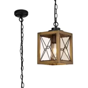 Image of Luminosa Pendant, 1 x E27, Wood Effect & Black, Clear Glass, IP54, 2yrs Warranty