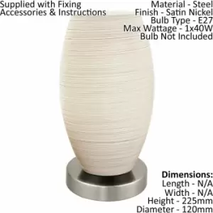 Image of 2 pack Table Lamp Colour Satin Nickel Shade White Glass Wiping Technique E27 40W