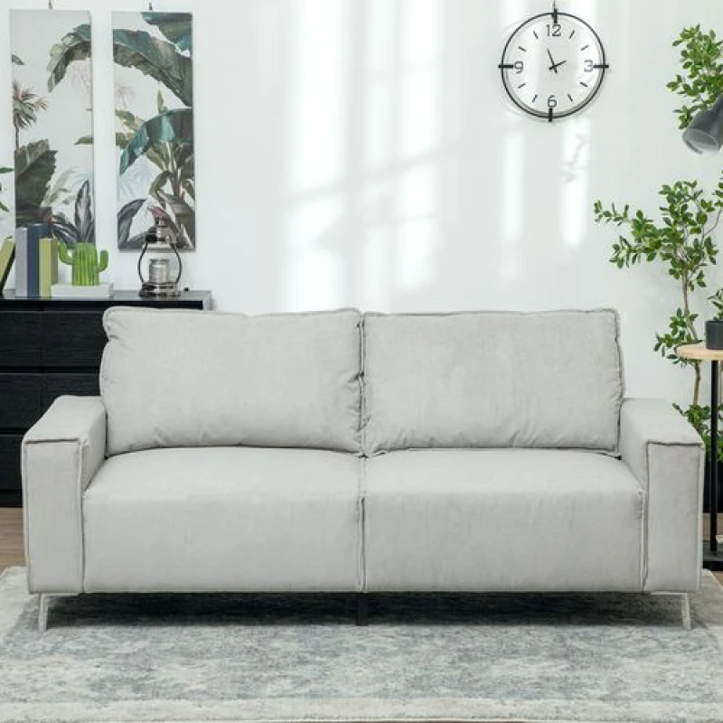 Image of HOMCOM HOMCOM 193cm Upholstered Corduroy Settee with Spring Cushion, Light Grey Light Grey One Size Unisex 5063603654624