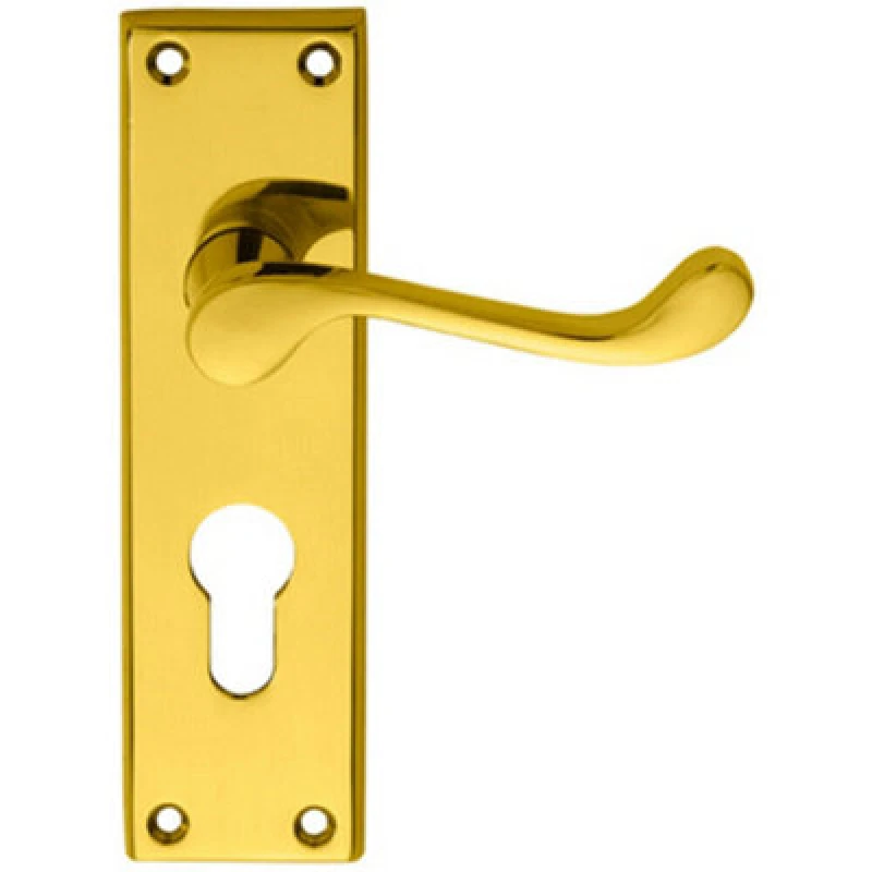 Image of Loops PAIR Victorian Scroll Lever on Euro Lock Backplate 150 x 43mm Polished Brass Metallics