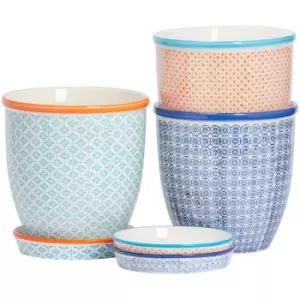 Image of Hand-Printed Plant Pots with Saucers - 20.5cm - 3 Colours - Pack of 3 - Nicola Spring