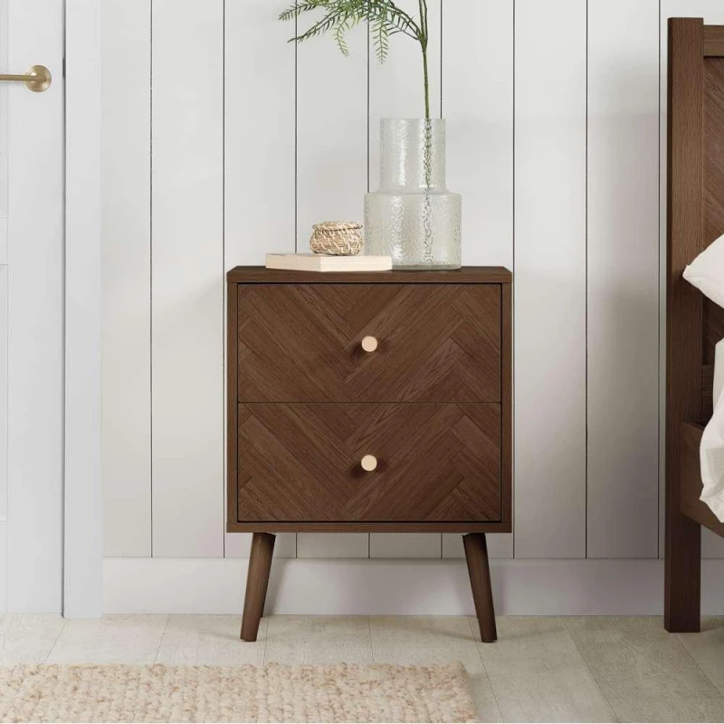 Image of Birlea Herringford Walnut 2 Drawer Bedside Table
