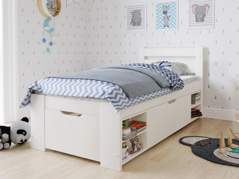 Image of Noomi Hansa Storage Bed in White Size: Single White Unisex Single