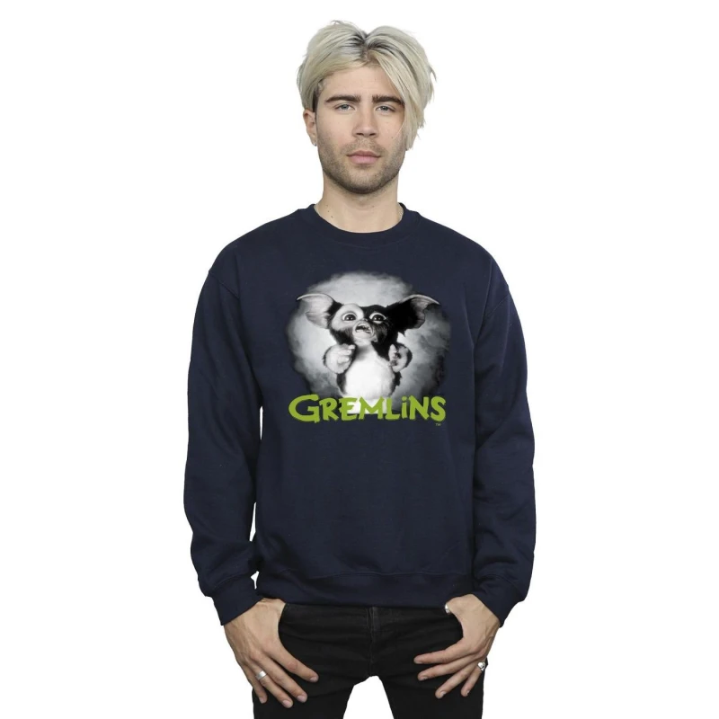 Image of Gremlins Gremlins Men Scared Green Sweatshirt in Navy Size: Small Navy S Male 5063153035164