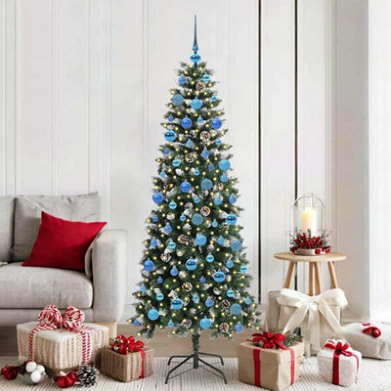 Image of vidaXL Artificial Christmas Tree with 300 LEDs, Blue Balls Green 76 x 76 x 180 cm, Green 3395827