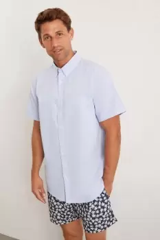 Image of Blue Short Sleeve Plus And Tall Oxford Shirt
