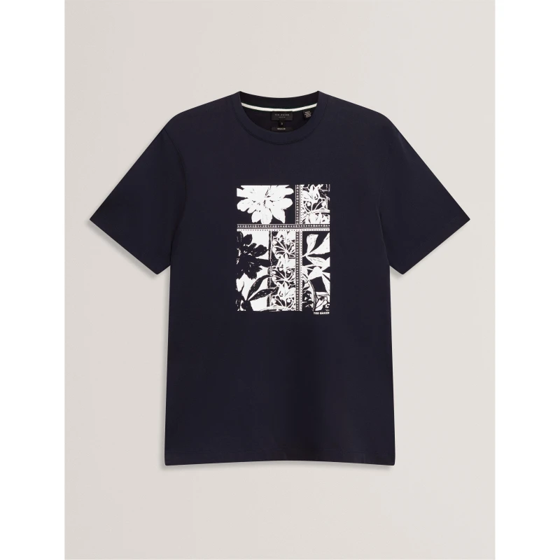 Image of Ted Baker Mens Box Print Regular Fit T-Shirt Navy male S (2)