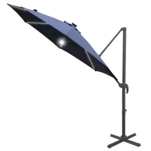 Image of Outsunny 3m LED Cantilever Parasol w/ Base and Solar Lights - Blue